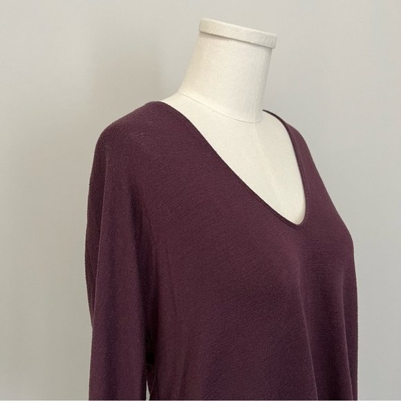 Aritzia Wilfred Free Aneta V-Neck Top Maroon Burgundy Loose Boxy Fit - Picture 7 of 15